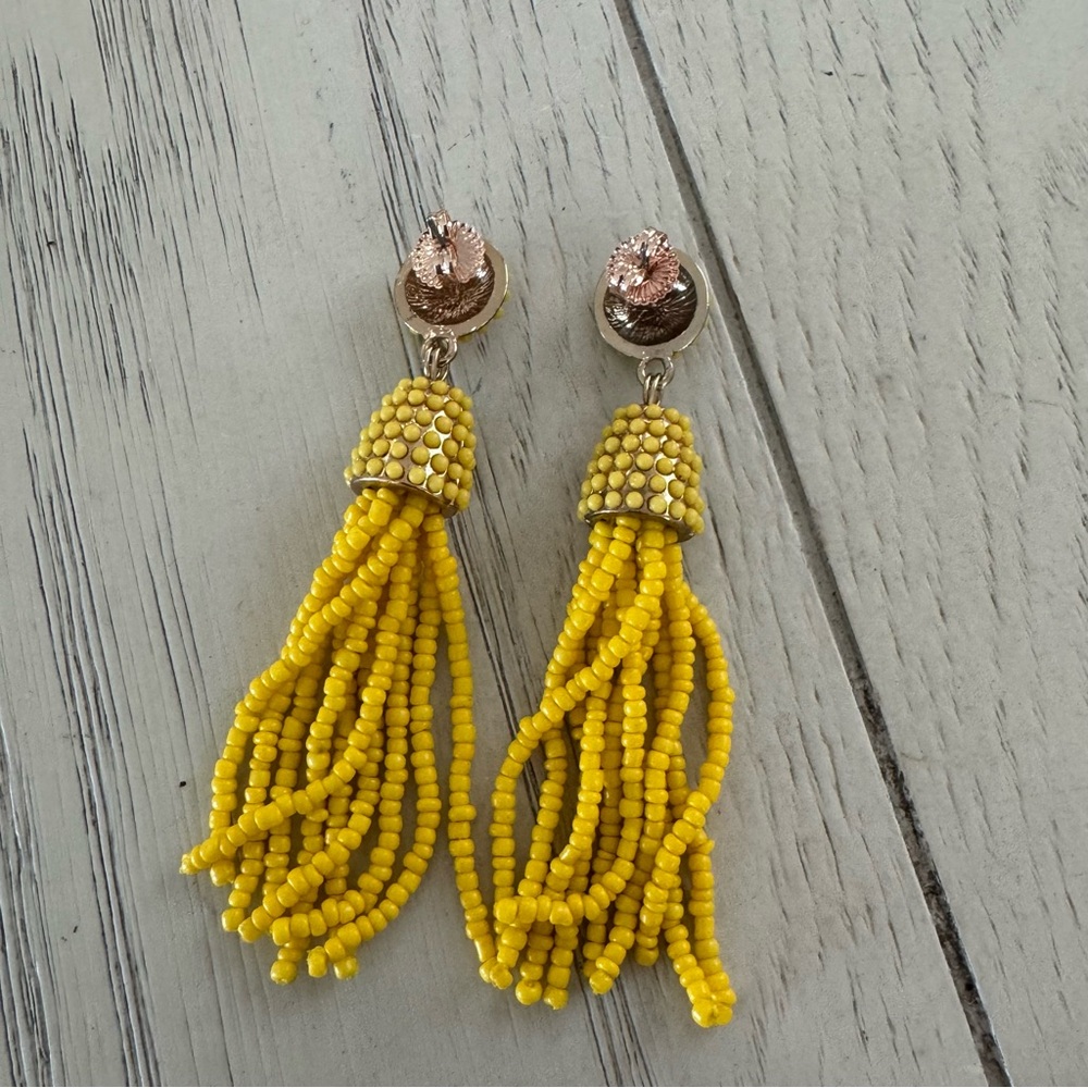 Yellow Beaded Tassel Drop Earrings - Women Jewelry Earrings